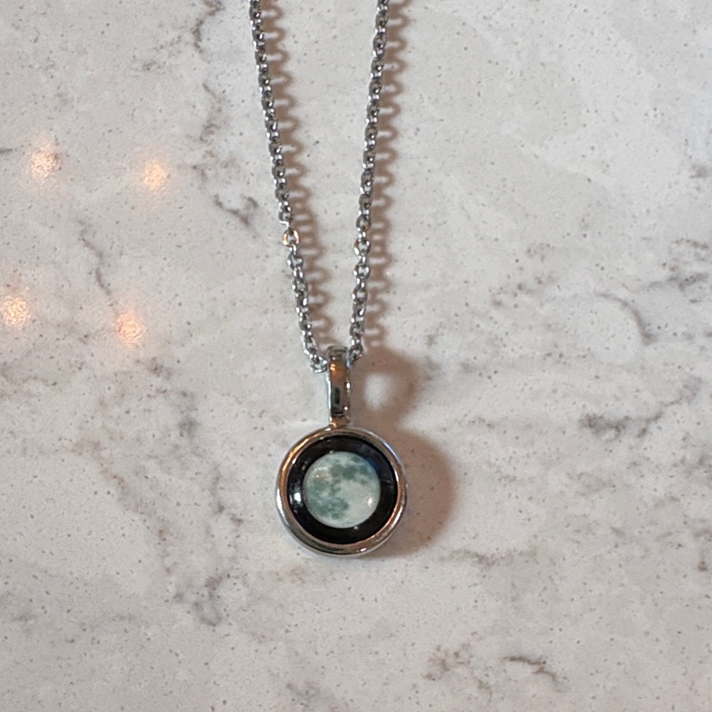 Moonglow Sky Light Full Moon Necklace in Stainless Steel